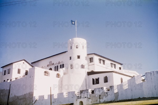 Elmina Castle, Ghana. View of the north-east end of Elmina Castle. Emlina, Ghana, circa 1959. Elmina, Central (Ghana), Ghana, Western Africa, Africa.