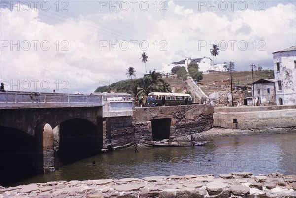 Fort St Jago in Elmina, Ghana. View of Fort St Jago, originally built by Portuguese colonists as a chapel on a hilltop overlooking Elmina Castle. Elmina, Ghana, circa 1959. Elmina, Central (Ghana), Ghana, Western Africa, Africa.