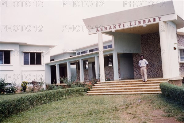 Asante Regional Library. Entrance to the Asante Regional Library. Kumasi, Ghana, circa May 1959. Kumasi, Ashanti, Ghana, Western Africa, Africa.