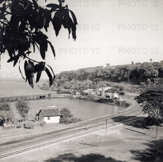 Railway tracks at Vasco da Gama. Railway tracks along the coast near the city of Mormugao. Vasco da Gama, Goa, India, circa 1937. Vasco da Gama, Goa, India, Southern Asia, Asia.