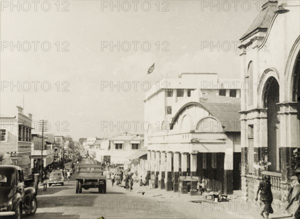 Commercial street in Accra. View along the main commercial street in Accra. Accra, Gold Coast (Ghana), circa 1950. Accra, East (Ghana), Ghana, Western Africa, Africa.