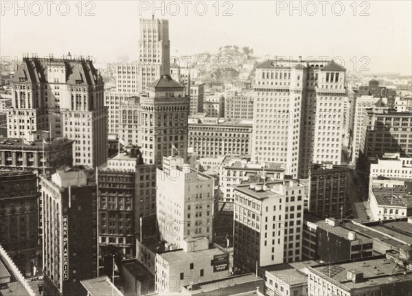 Financial district, San Fransisco. View of high-rise buildings in the financial district of San Francisco. San Francisco, United States of America, circa 1931. San Francisco, California, United States of America, North America, North America .