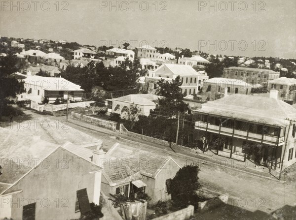 Hamilton, Bermuda. View over the Bermudan capital of Hamilton, a port city named after Sir Henry Hamilton, a British Army general who served as Governor of Bermuda from 1778 to 1794. Hamilton, Bermuda, circa 1931. Hamilton, Bermuda, Bermuda, Atlantic Ocean, Africa.