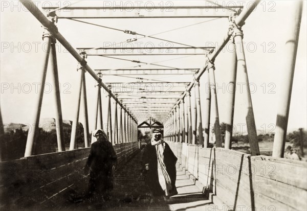 Allenby Bridge over the River Jordan. View across Allenby Bridge spanning the River Jordan, connecting the British Mandate of Palestine with Transjordan. British Mandate of Palestine-Transjordan (West Bank-Jordan), circa 1938. Jordan, Middle East, Asia.