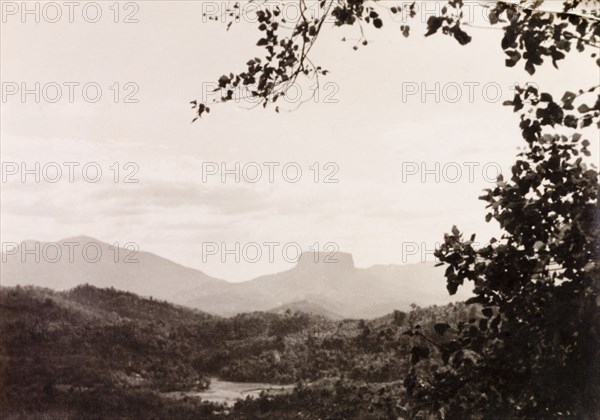 Bible Rock, Ceylon. View of Bible Rock on the summit of Batalegala Mountain, taken from the Colombo to Kandy road. Ceylon (Sri Lanka), January 1939. Sri Lanka, Southern Asia, Asia.