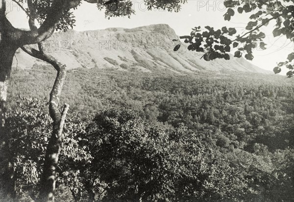 Baba Budan Giri mountain range. View of the south face of the Baba Budan Giri, a mountain range in the Western Ghats. Mysore State (Karnataka), India, circa 1937., Karnataka, India, Southern Asia, Asia.