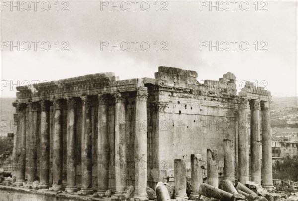 Roman ruins at Baalbek. The monumental Roman ruins at Baalbek, once one of the largest colonies in the Roman Empire and originally known as Heliopolis. Baalbek, French Mandate of Lebanon (Lebanon), April 1944. Baalbek, Beqaa, Lebanon, Middle East, Asia.