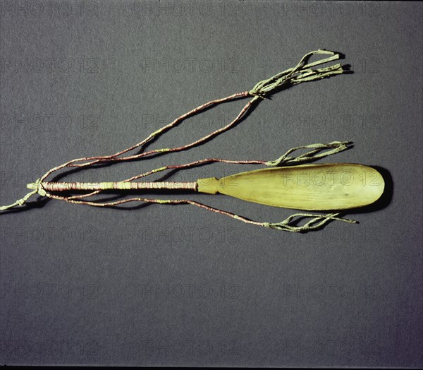 Spoon made from horn with quillwork binding on the handle