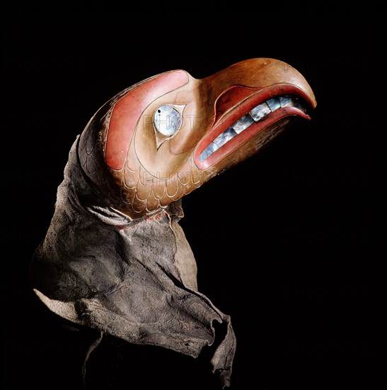 Eagle crest headdress with eye inlaid with abalone shell