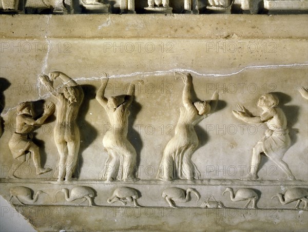 A relief found at Ariccia, south of Rome, which illustrates the celebration of religious rites in Egypt, identified by the ibises