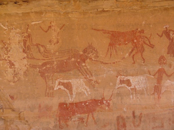 Rock painting with scene of everyday life from the Horse Phase