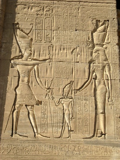 Monumental relief on the left side of the facade of the Temple of Hathor