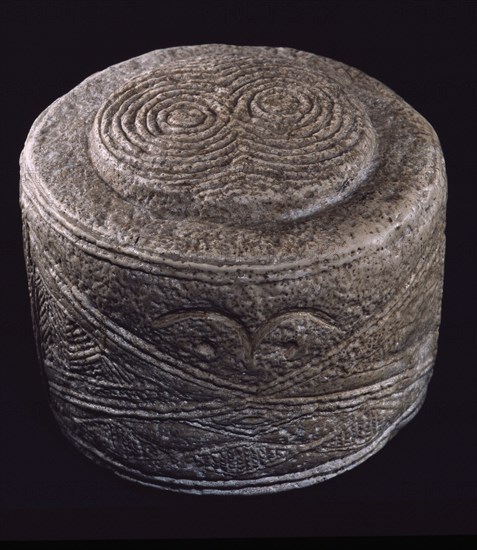 One of the three Folkton drums, found in a child burial in a round barrow excavated by William Greenwell in 1889