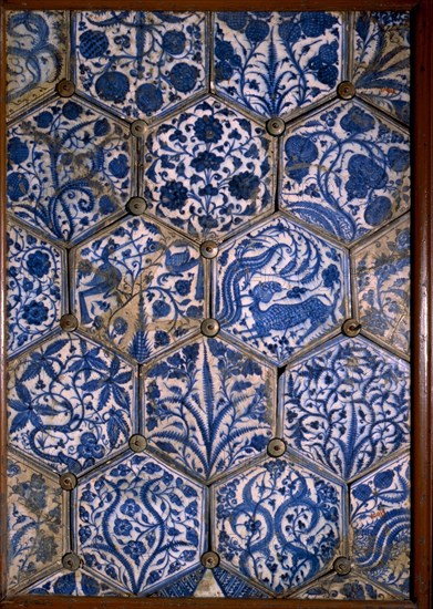 Mismatched Iznik style tiles from a wall panel