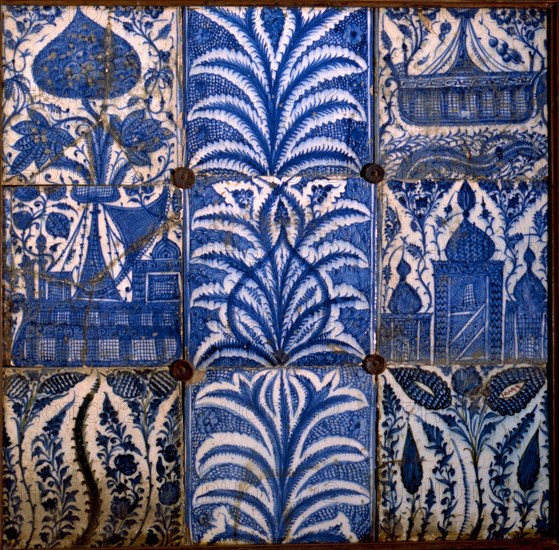 Mismatched Iznik style tiles from a wall panel