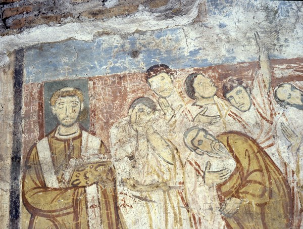 Fresco scene from the life of St Alessio in the church of San Clemente