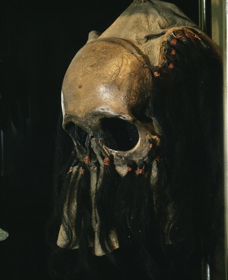 Shamans mask/headdress made from the front section of a human skull