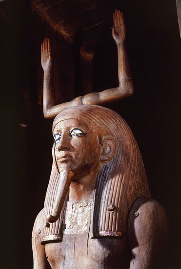 Statue of King Auibra Hor, with gilt collar and inlaid eyes