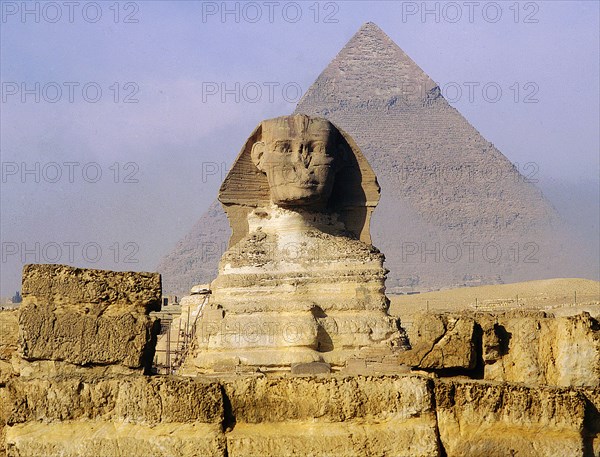 The Giza Sphinx with the pyramid of Khephren in the background