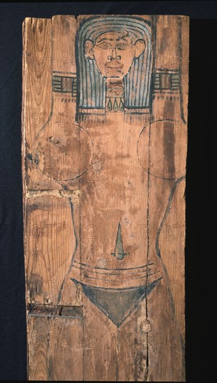 Painting on inner panel of coffin lid, possibly representing the goddess Nut offering protection over the deceased