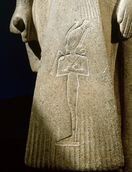 Statuette identified as either a priest of Hathor or of Mut, wife of the God Amun, found in the court of the temple of Amun at Karnak