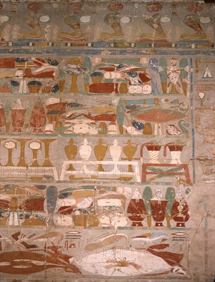 A wall painting in the Chapel of Anubis at the temple of Hatshepsut depicting offerings