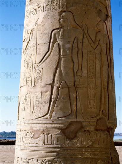 Detail from one of the pillars in the forecourt of Kom Ombo, the temple dedicated to the gods Sebek and Haroeris Horus the Elder