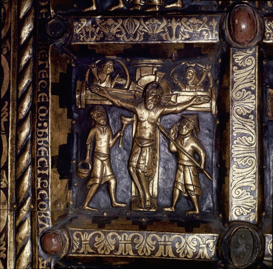 Detail of the Broddetorp Golden Altar carved with biblical motives