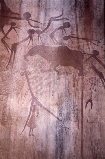 Later Stone Age rock painting interpreted by recent scholars as recording a shamanistic trance dance known as simbo