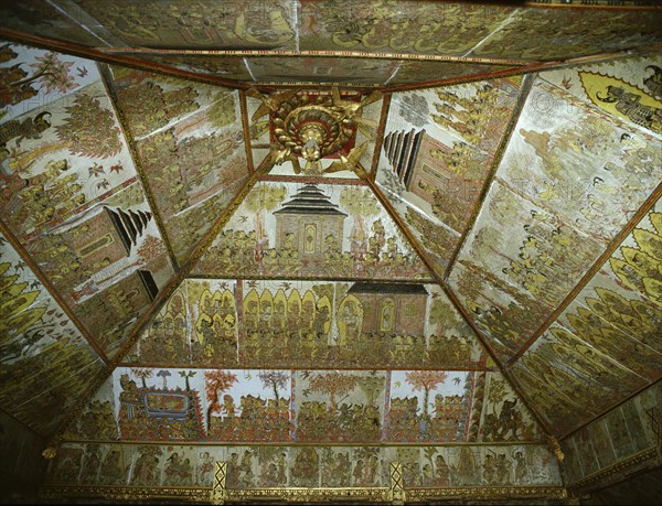 Restored paintings on interior of a pavilion at Klungkung