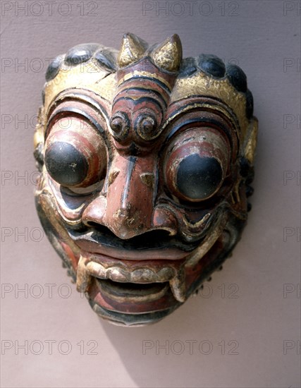 A mask representing a demon, used in wayang wong performances of the Hindu epics, especially the Ramayana