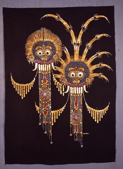 Modern batik wall hanging depicting the witch Rangda