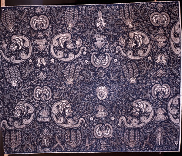 Detail of a batik kain panjang, (a cloth worn about the hips), with a design incorporating flowers and snake like Nagas