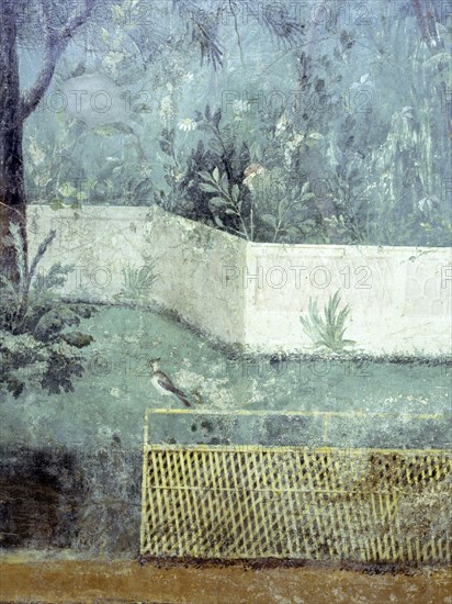 Detail of the fresco from the main hall of Livias villa at Prima Porta, outside Rome