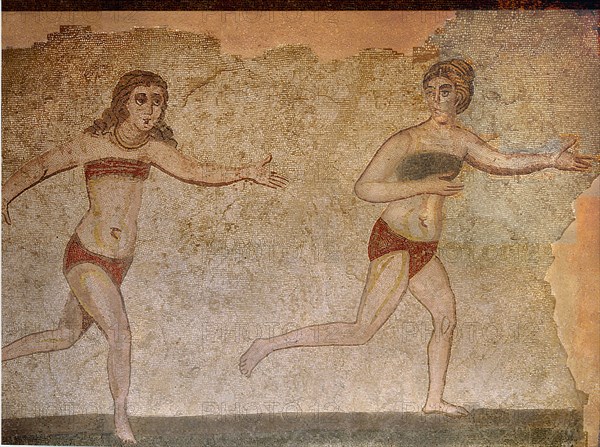 Detail of the Ten Girls Mosaic depicting women athletes