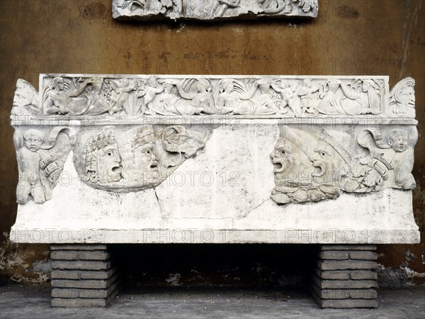 Detail from a sarcophagus of an actor, depicting tragic masks