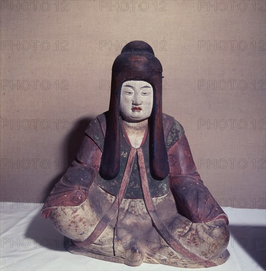 Statue of the Shinto goddess Nakatsu Hime Zo wearing the robes of a court lady