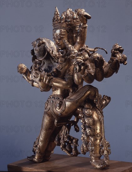 Figure of a dancing Hevajra in yab yum with his prajna, Nairatma