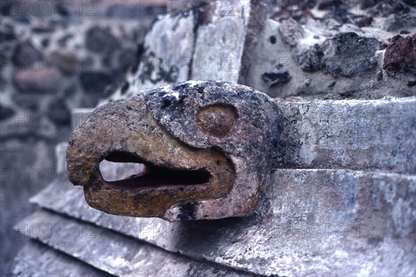 Carved stone coloured Eagle head adorning the front of the Eagle Temple