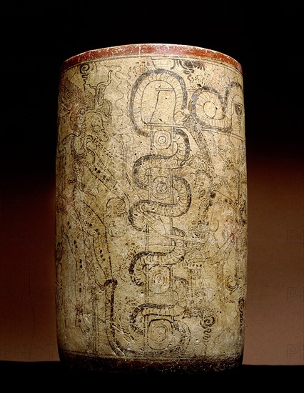 Mayan vessel depicting a series of transformations of the Hero Twin Yax Balam (Xbalanque)