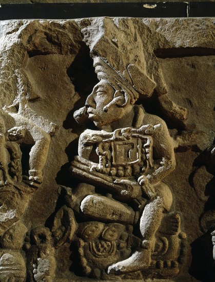 Sculpted bench panel from Temple 11 at Copan