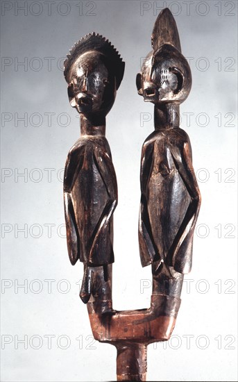 Male and female sculpture used by one of the numerous male societies of the Chamba