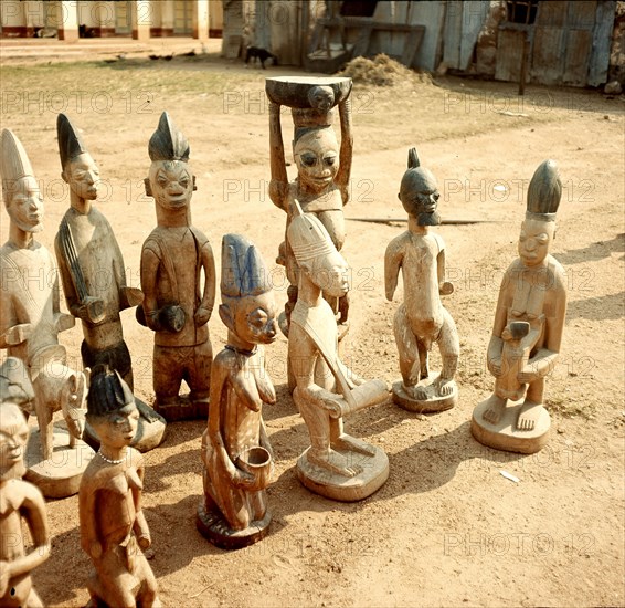 A shrine of Shango, the Yoruba god of thunder furnished with figures of women devotees