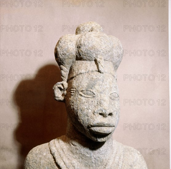 Detail of stone figure, one of a large number found at Esie