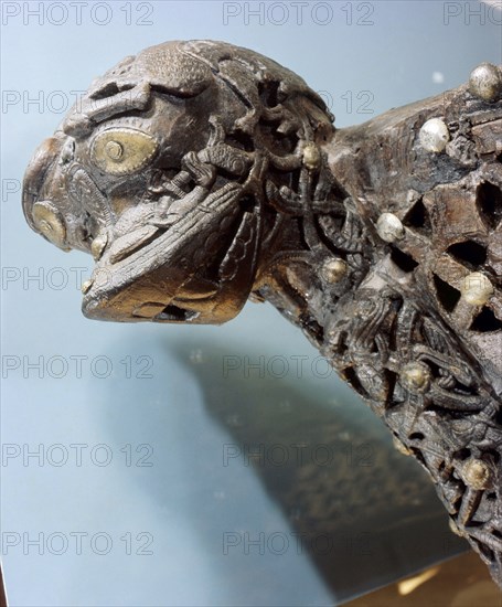 Monster head carving from one of the sledges found in the Oseberg Ship burial