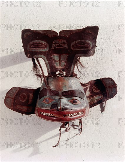 Wooden mask, possibly the face piece of a helmet