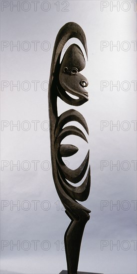 Stylised figure of spirit, known as Yipwon, that assists men with hunting and head hunting, kept in the mens house and hidden from women and uninitiated