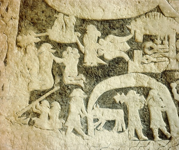 Detail of a carved funerary stone