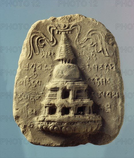 Tsa tsa, clay votive stele depicting a stupa