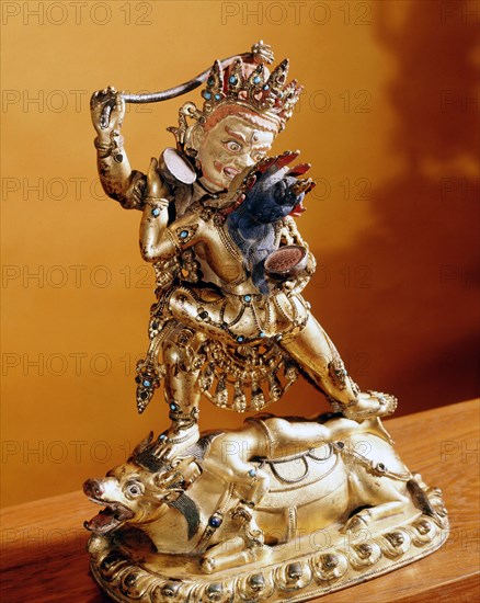 A yab yum icon of Raktayamari, a form of Yamantaka, destroyer of Death with his prajna, the Tibetan Shakti or wisdom